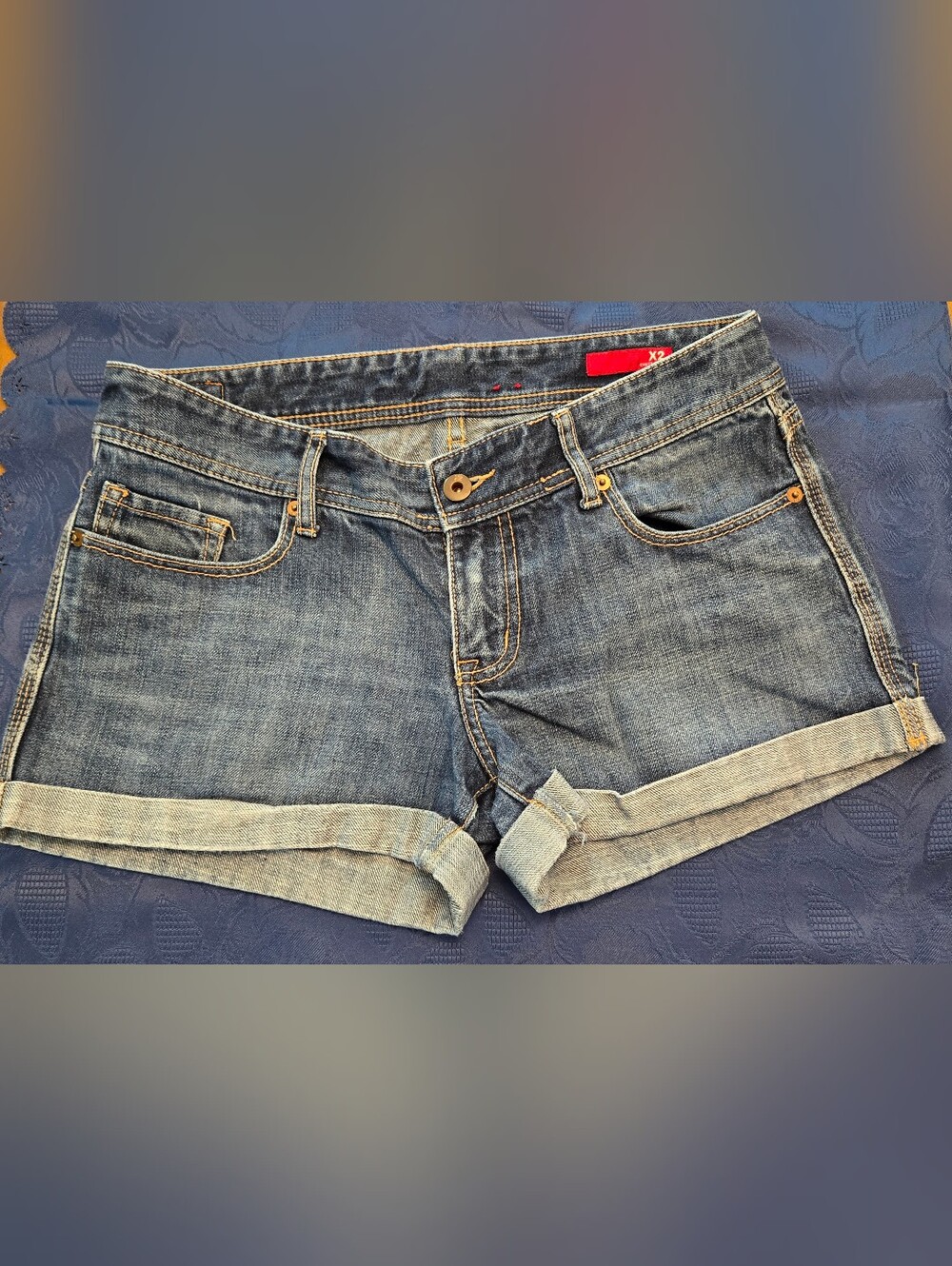 X2 Women's Dark Blue Rolled-Cuff Denim Shorts